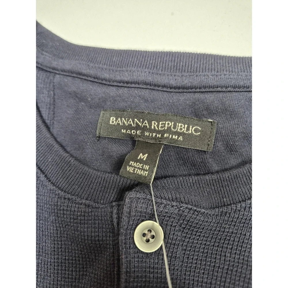 Banana Republic Shirt Mens Medium Blue Pima Cotton Thermal Henley Tee Casual